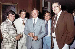 Left to Right: Marcel Dionne, Alan Eagleson, Bill Davis, André Boudrias, Douglas Fisher in the mid 1970s courtesy of Mark Fisher