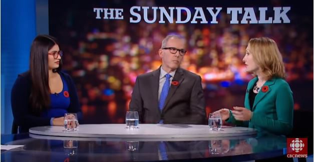 An image of Scaachi Koul and Jonathan Kay on CBC's the Sunday Talk